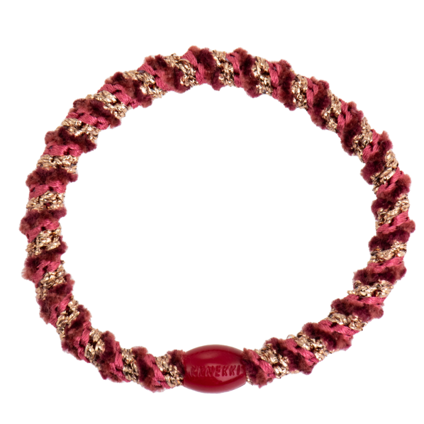 Tenká gumička do vlasů s korálkem – Bordeaux / Rose Gold