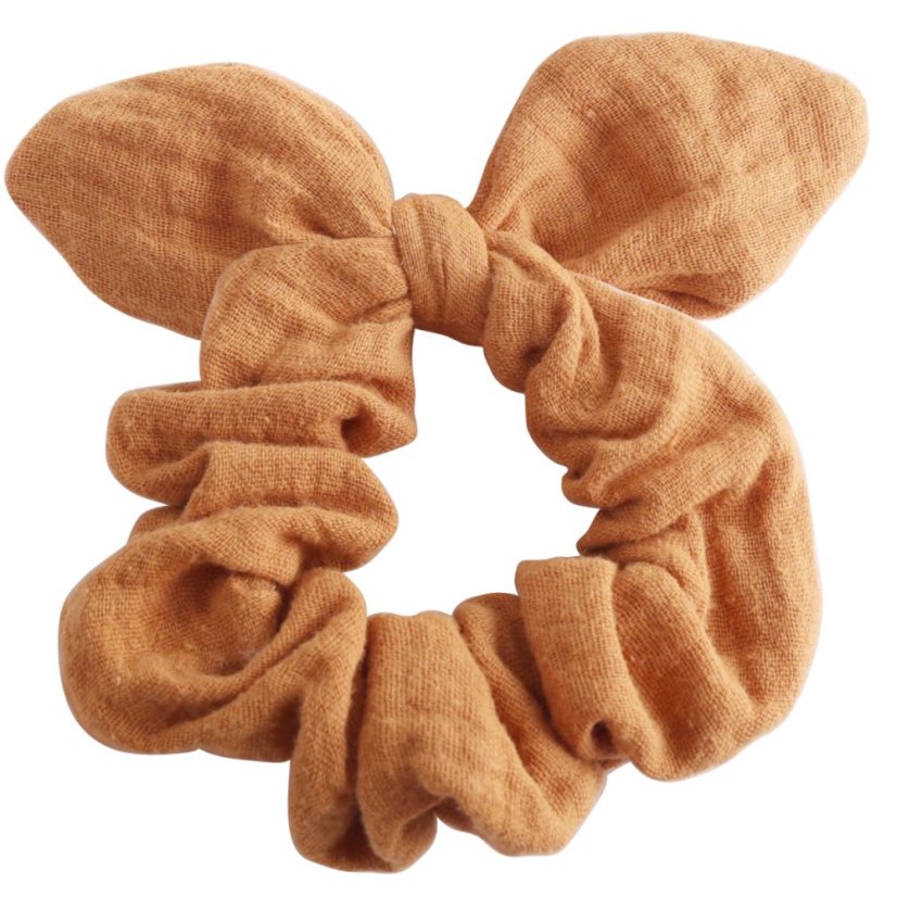 Bavlněná gumička do vlasů s mašlí - jantarová