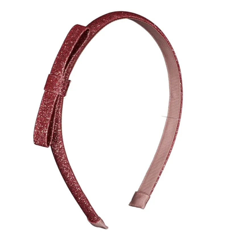 Třpytivá čelenka do vlasů s mašlí - růžová