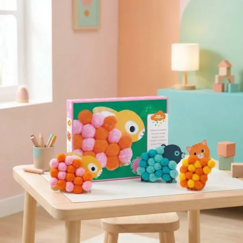 Pomponové koláže Zvířátka  – kreativní sada pro nejmenší děti