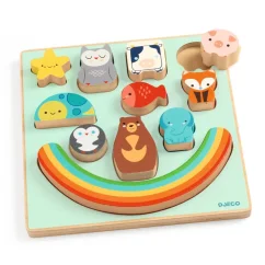 Puzz & Boom Zvířátka s duhou – dřevěné puzzle a balanční hra 2v1