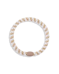 Tenká gumička do vlasů s korálkem – White Beige Glitter Stripe